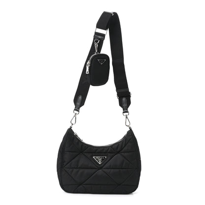 Prada Re-Nylon Triangle Padded Patchwork Shoulder Bag Black 1 of 10