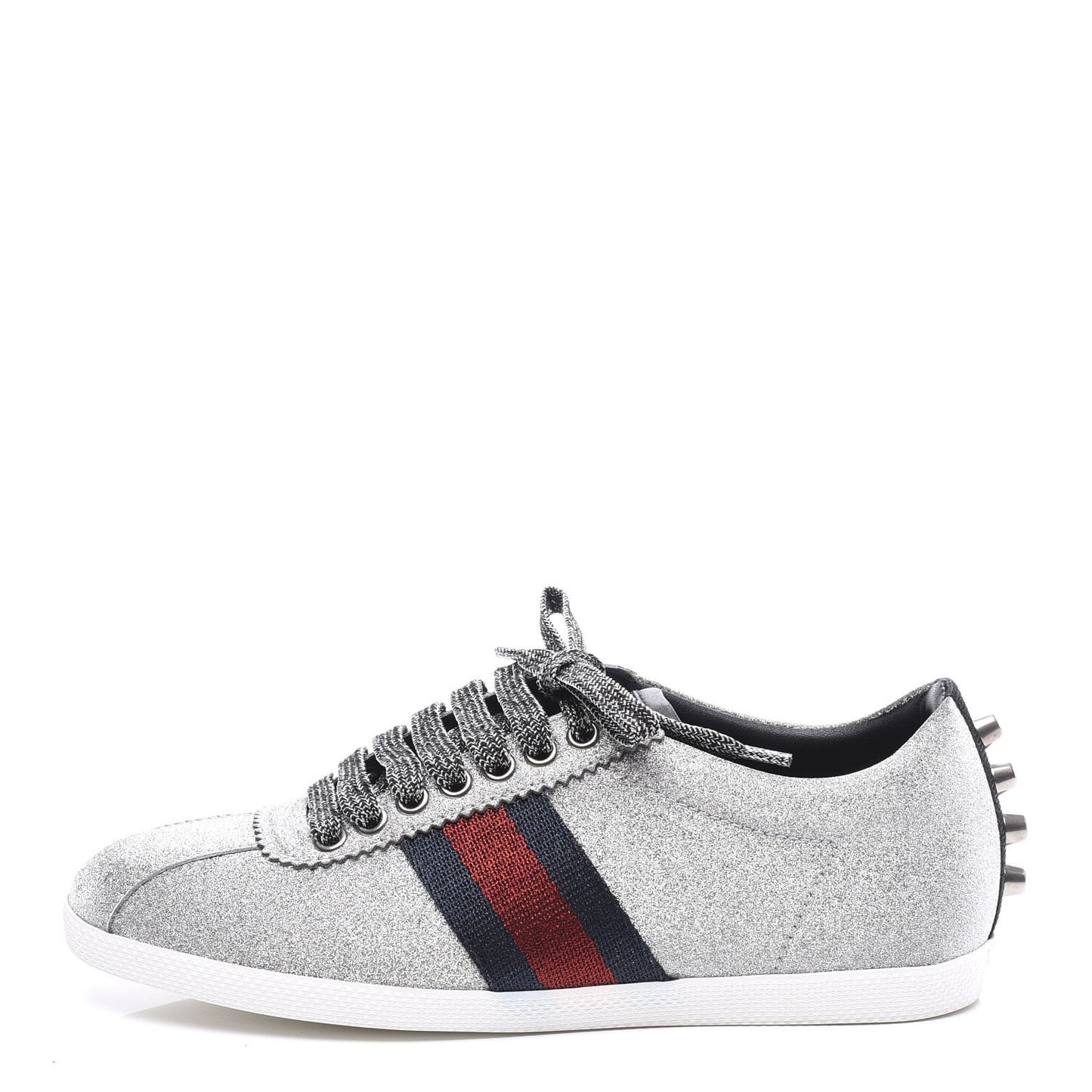 Glitter Fabric Studded Web Womens Sneakers 36 Silver