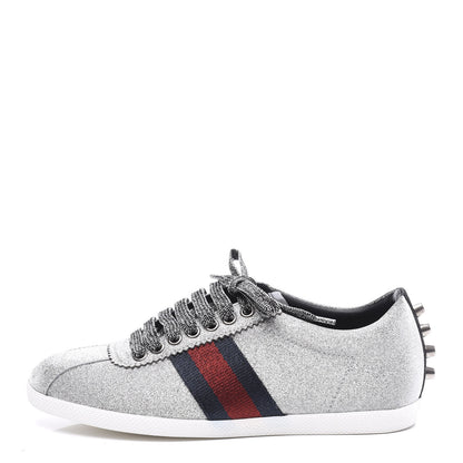 Gucci Glitter Fabric Studded Web Womens Sneakers 36 Silver 1 of 10