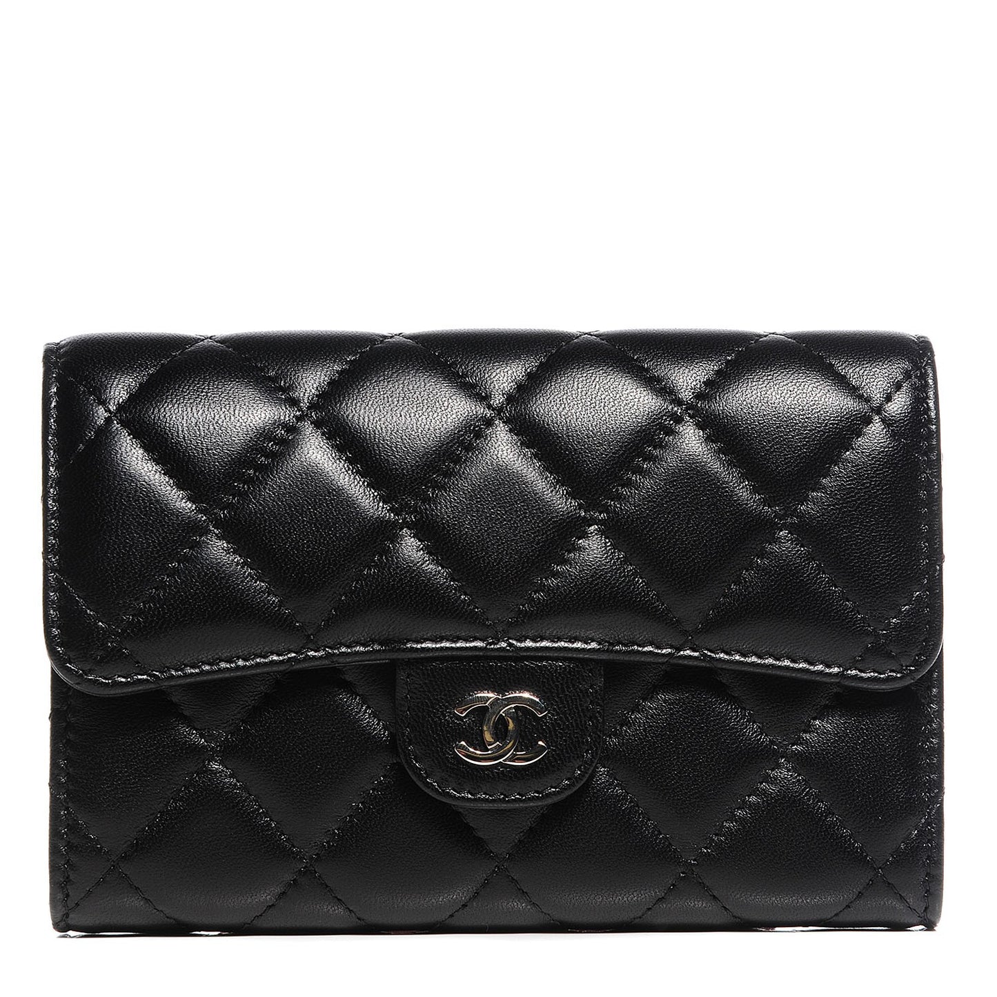 Lambskin Quilted Small Flap Wallet Black