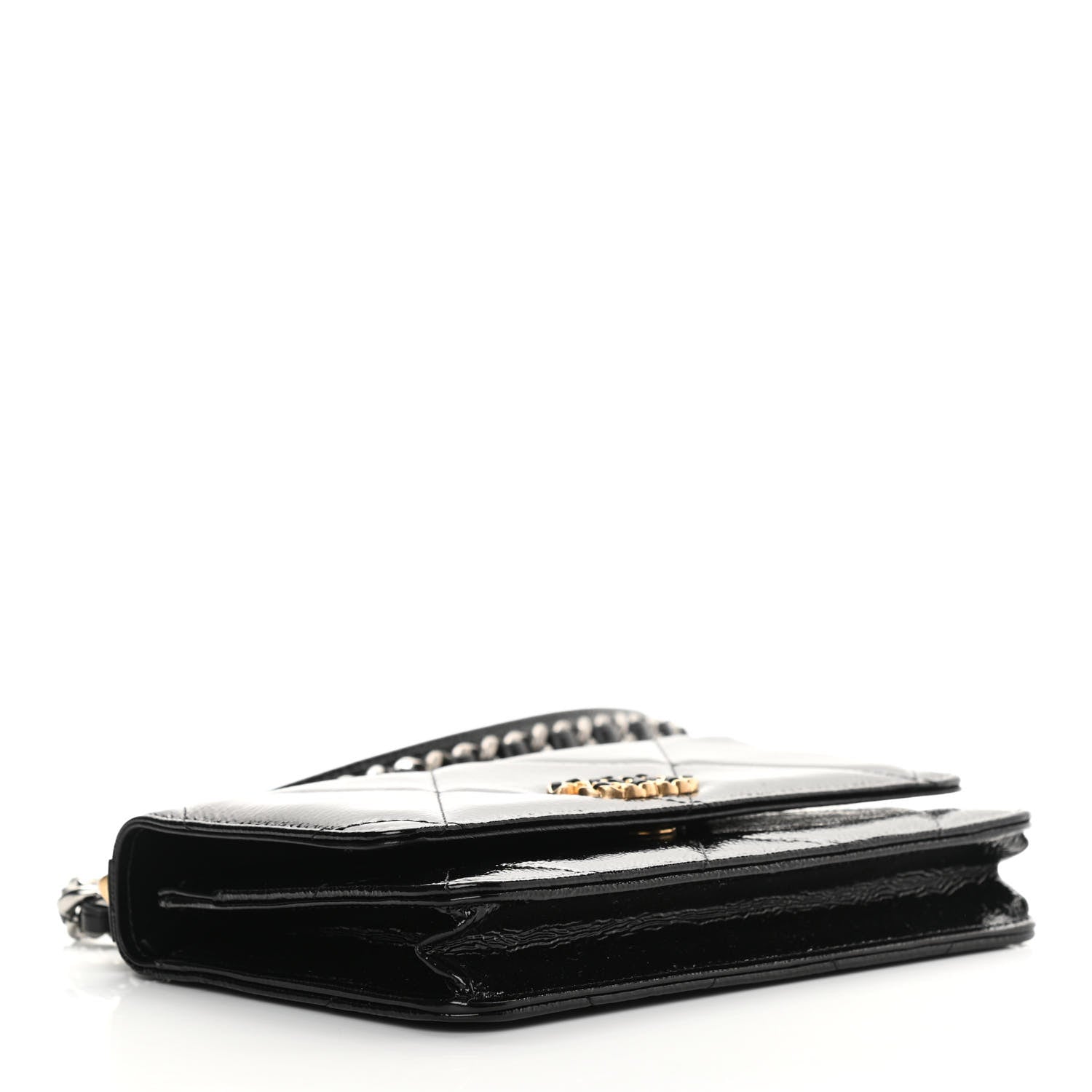 Chanel Shiny Crumpled Calfskin Quilted Chanel 19 Wallet On Chain WOC Black 4 of 14