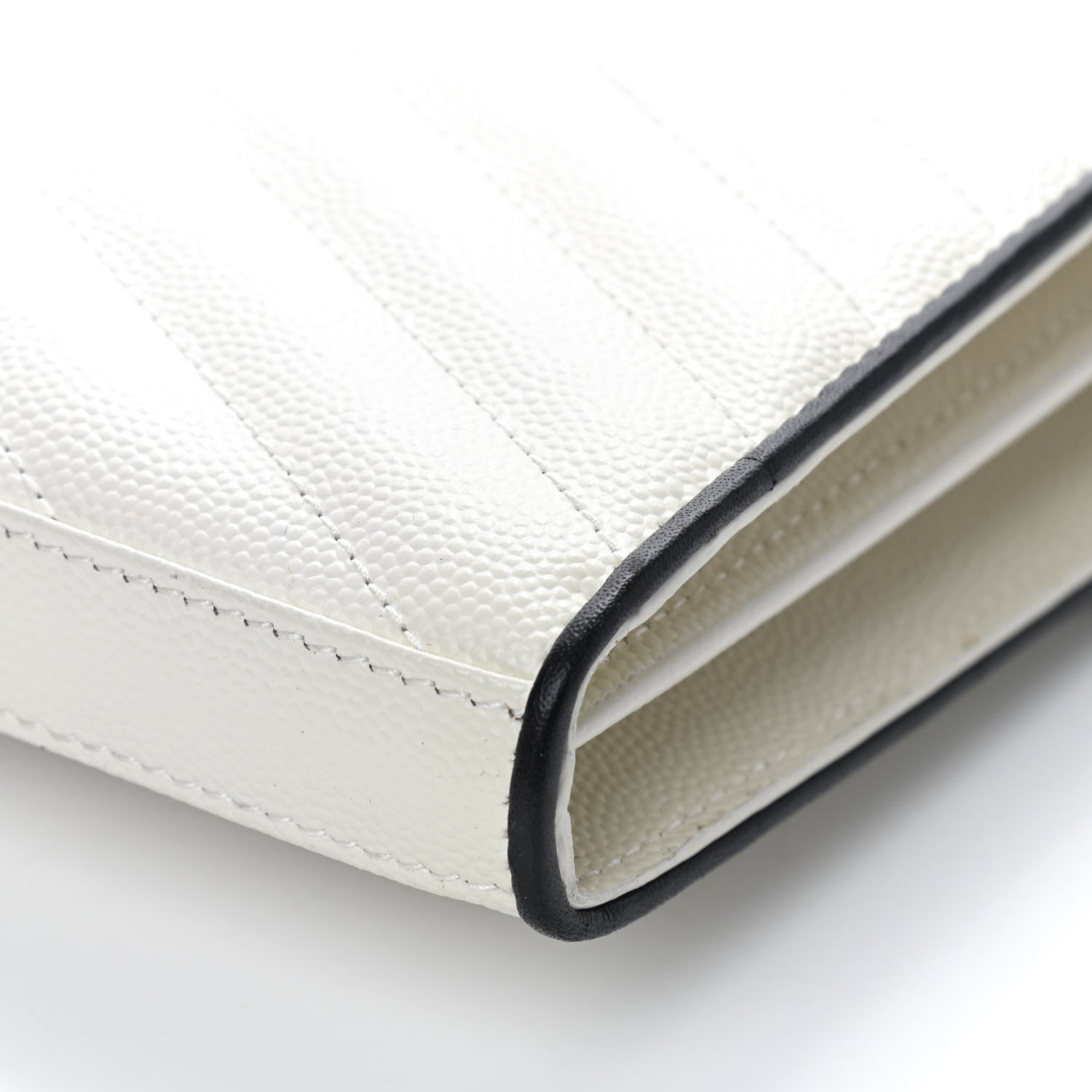 Saint Laurent Grain De Poudre Matelasse Monogram Chain Wallet White Black 9 of 11
