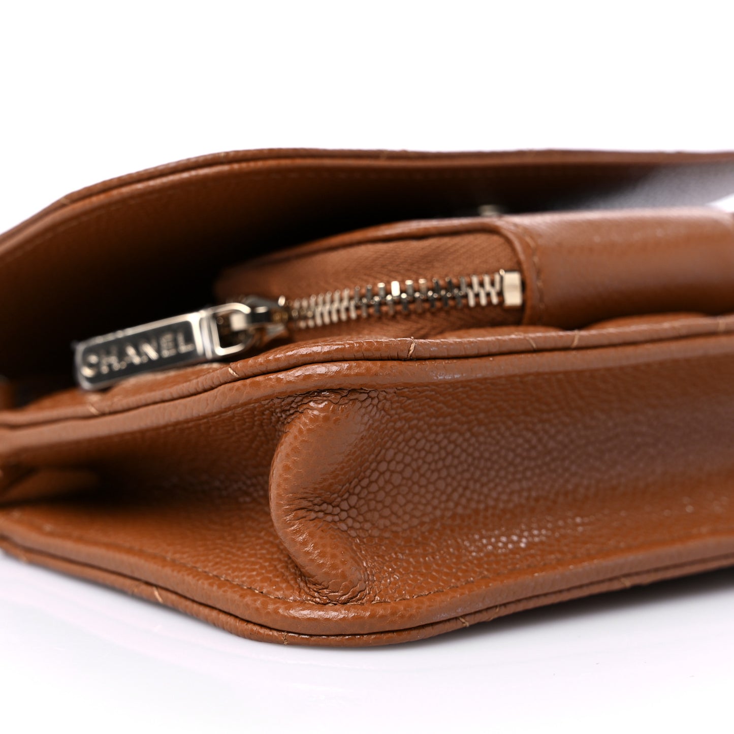 Caviar Quilted Business Affinity Clutch With Chain Flap Camel