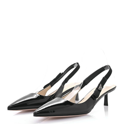 Prada Patent Logo Slingback Pumps 39.5 Black 3 of 8
