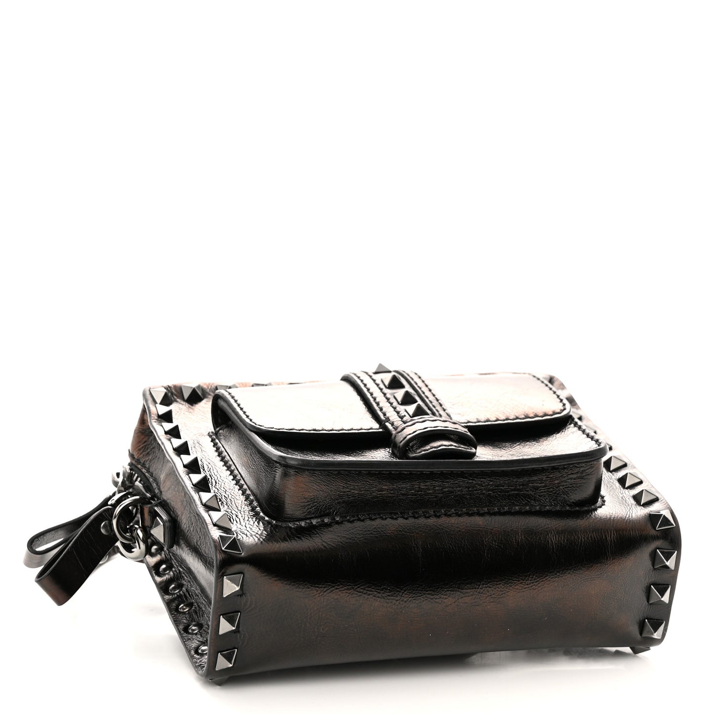 Craquele Calfskin Mini Guitar Flap Pocket Shoulder Bag Black