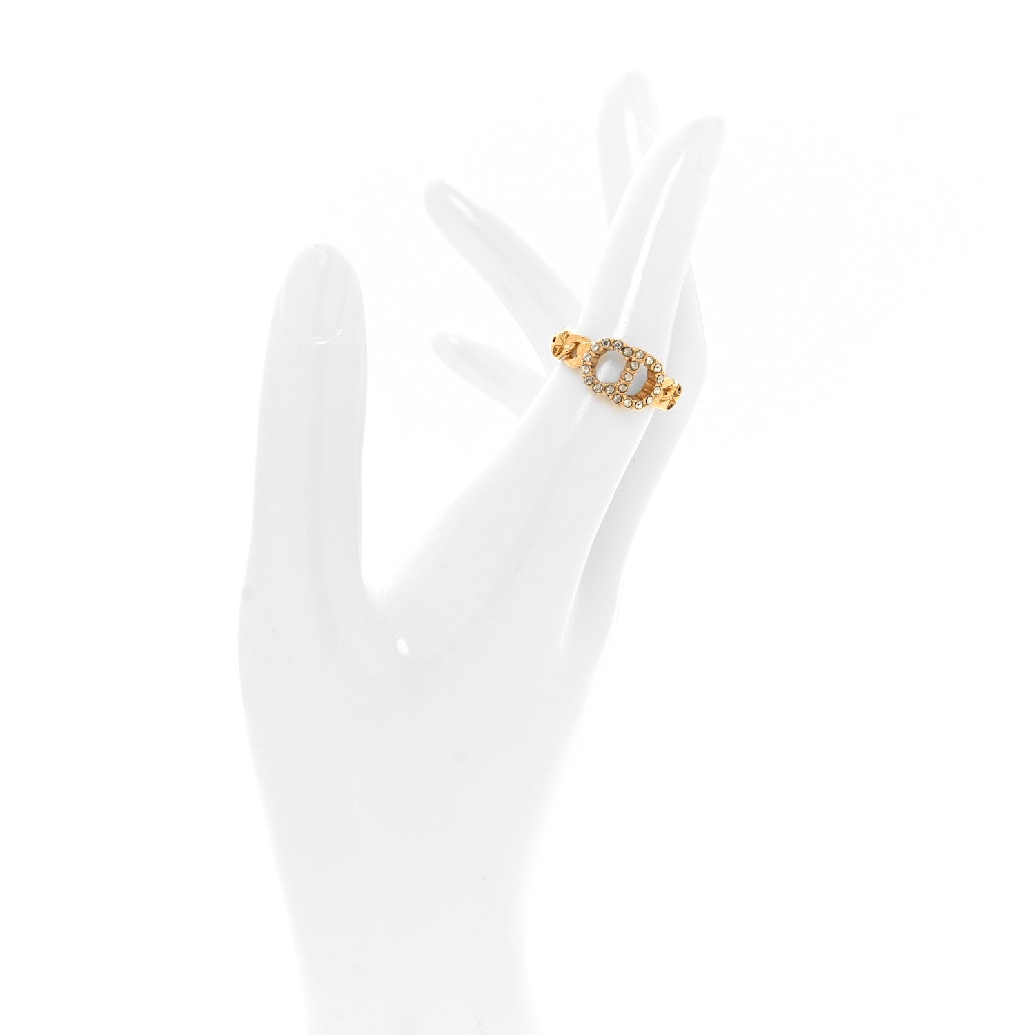 Christian Dior Metal Crystal Danseuse Etoile Chain Ring L 54 7 Gold 2 of 4