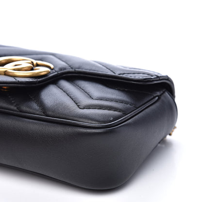 Gucci Calfskin Matelasse Super Mini GG Marmont Shoulder Bag Black 9 of 13