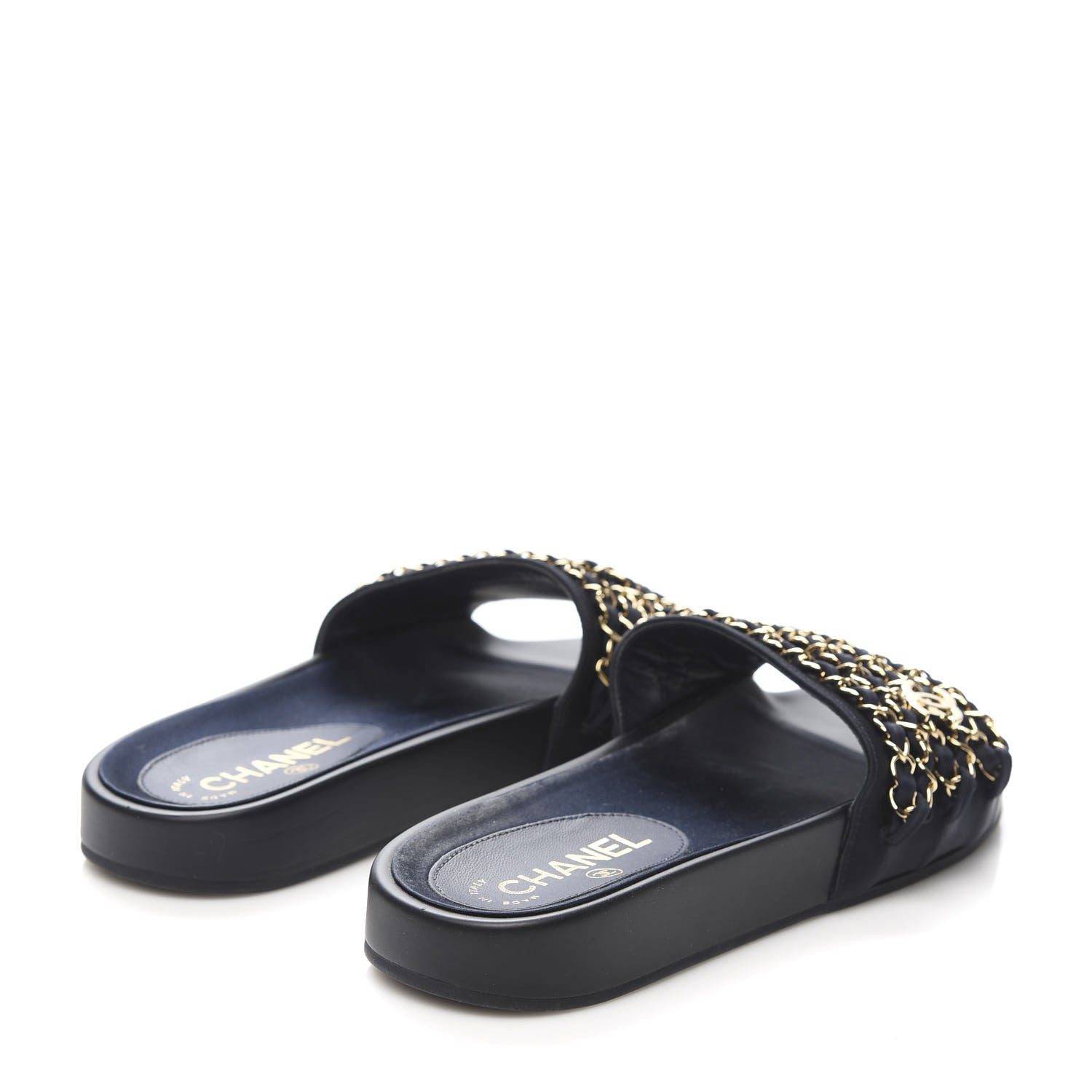 Chanel Lambskin Canvas Chain Flat Sandals 37 Marine 4 of 9