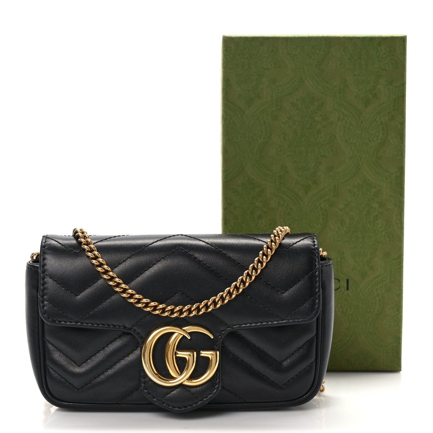 Gucci Calfskin Matelasse Super Mini GG Marmont Shoulder Bag Black 14 of 14