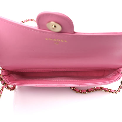 Chanel Lambskin Quilted Flap Phone Holder With Chain Pink 5 of 15