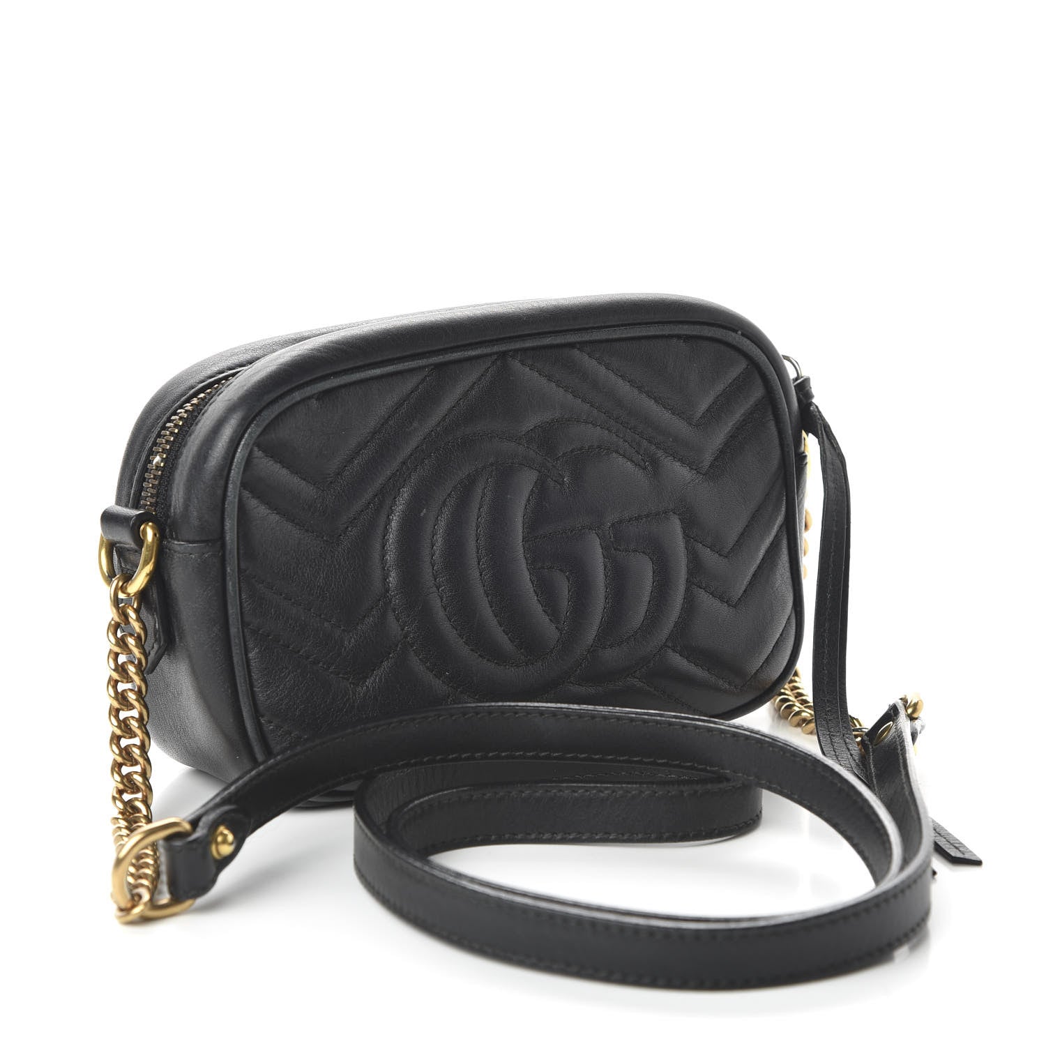Gucci Calfskin Matelasse Mini GG Marmont Chain Shoulder Bag Black 3 of 10