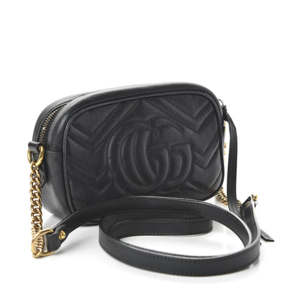 Gucci Calfskin Matelasse Mini GG Marmont Chain Shoulder Bag Black 3 of 10