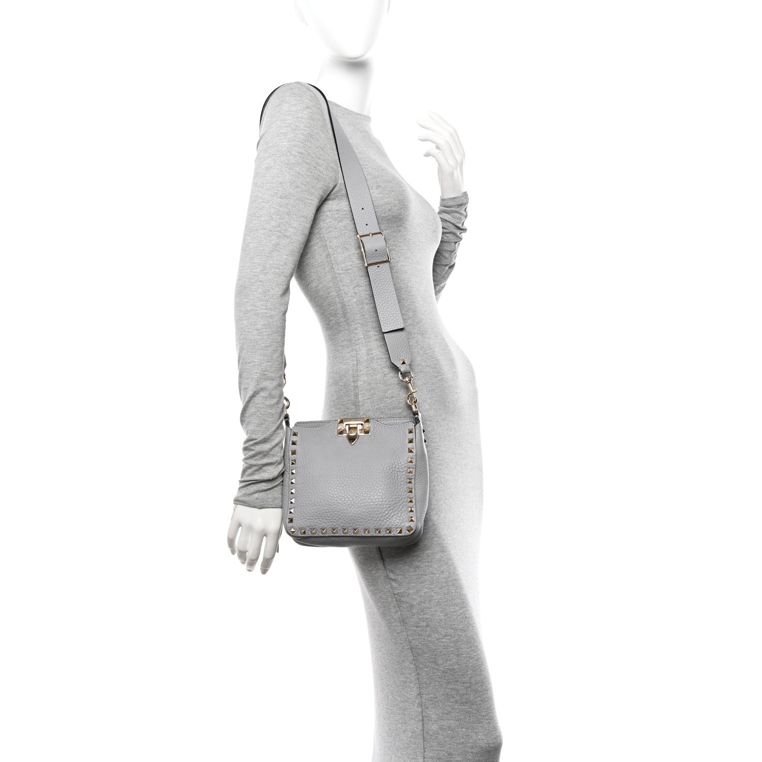 Valentino Garavani Pebbled Calfskin Mini Rockstud Flip-Lock Messenger Bag Pastel Grey 2 of 11