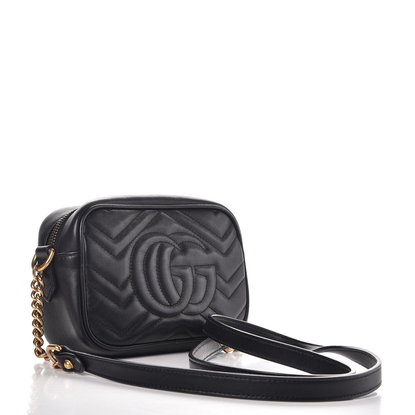 Calfskin Matelasse Mini GG Marmont Chain Shoulder Bag Black
