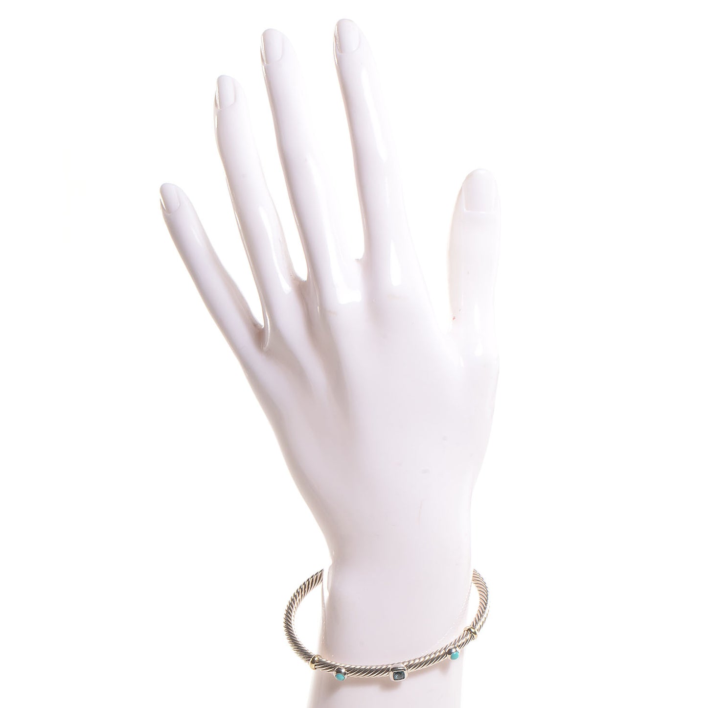 Sterling Silver 18K Yellow Gold Blue Topaz Turquoise 4mm Renaissance Bracelet