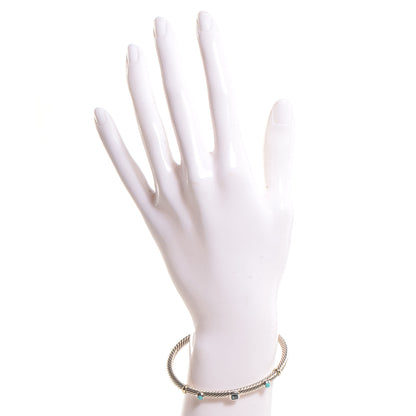 David Yurman Sterling Silver 18K Yellow Gold Blue Topaz Turquoise 4mm Renaissance Bracelet 2 of 4