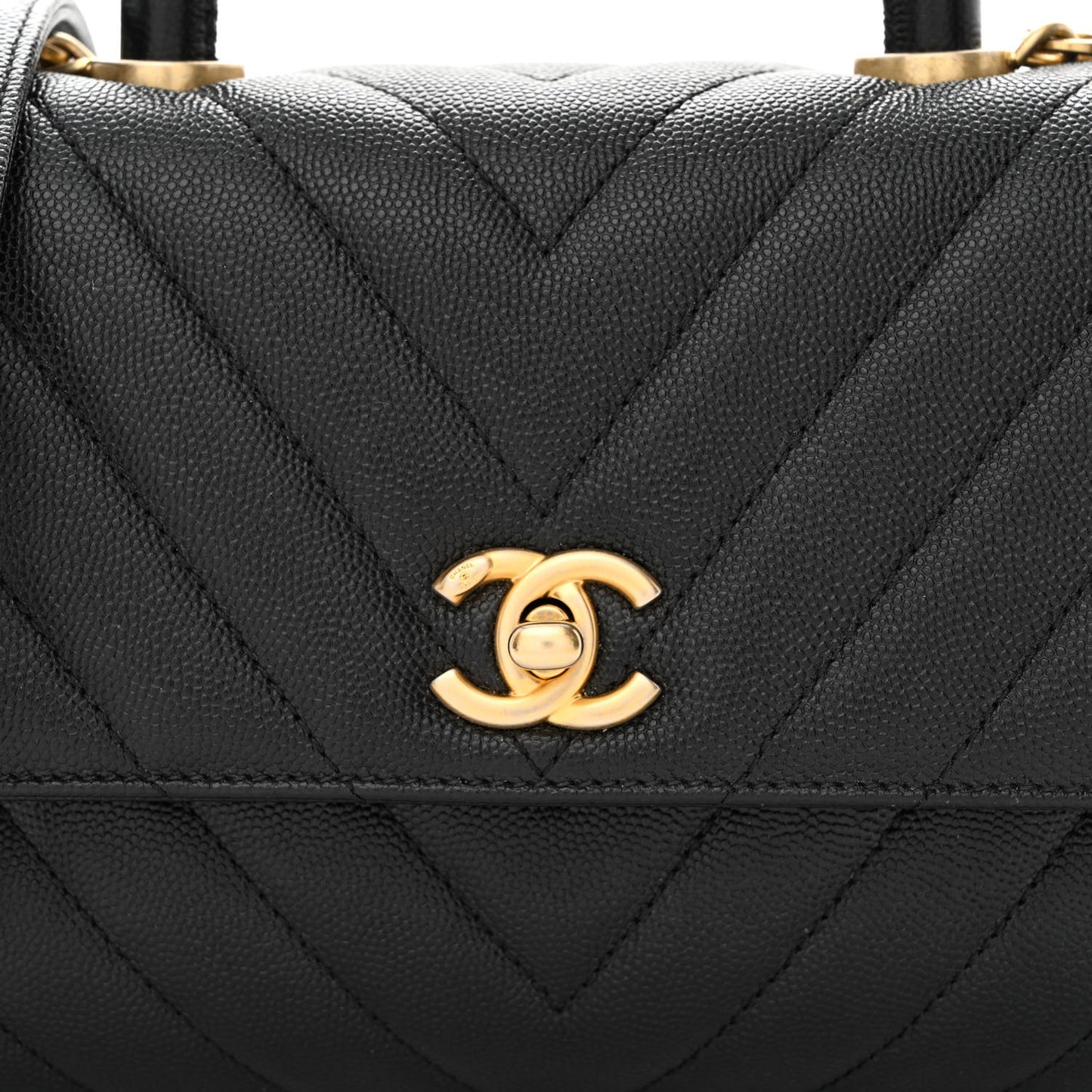 Caviar Chevron Quilted Mini Coco Handle Flap Black