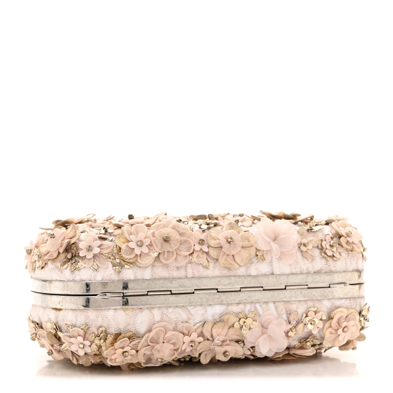 Alexander McQueen Flower Appliqued Silk Brocade Skull Box Clutch Light Pink 3 of 12