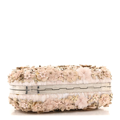 Alexander McQueen Flower Appliqued Silk Brocade Skull Box Clutch Light Pink 3 of 12