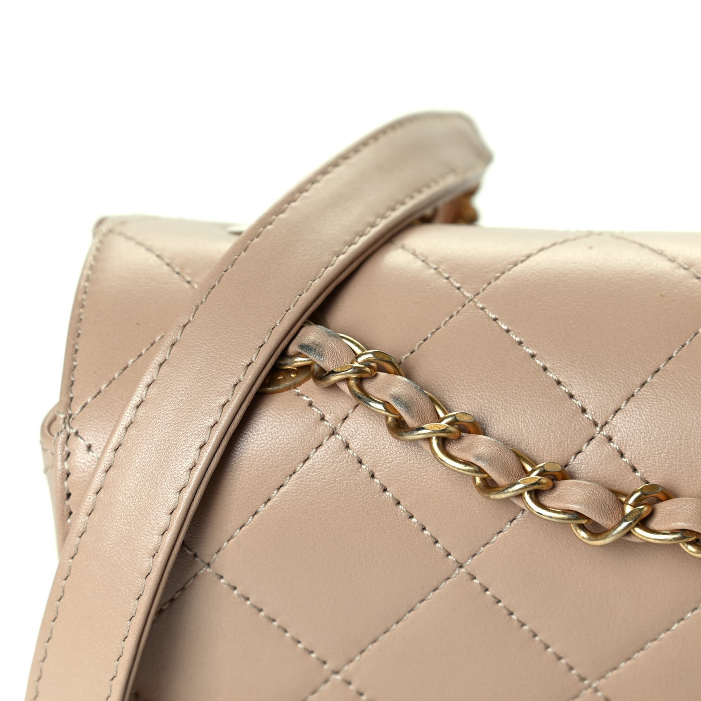 Calfskin Quilted Small Enchained Flap Beige
