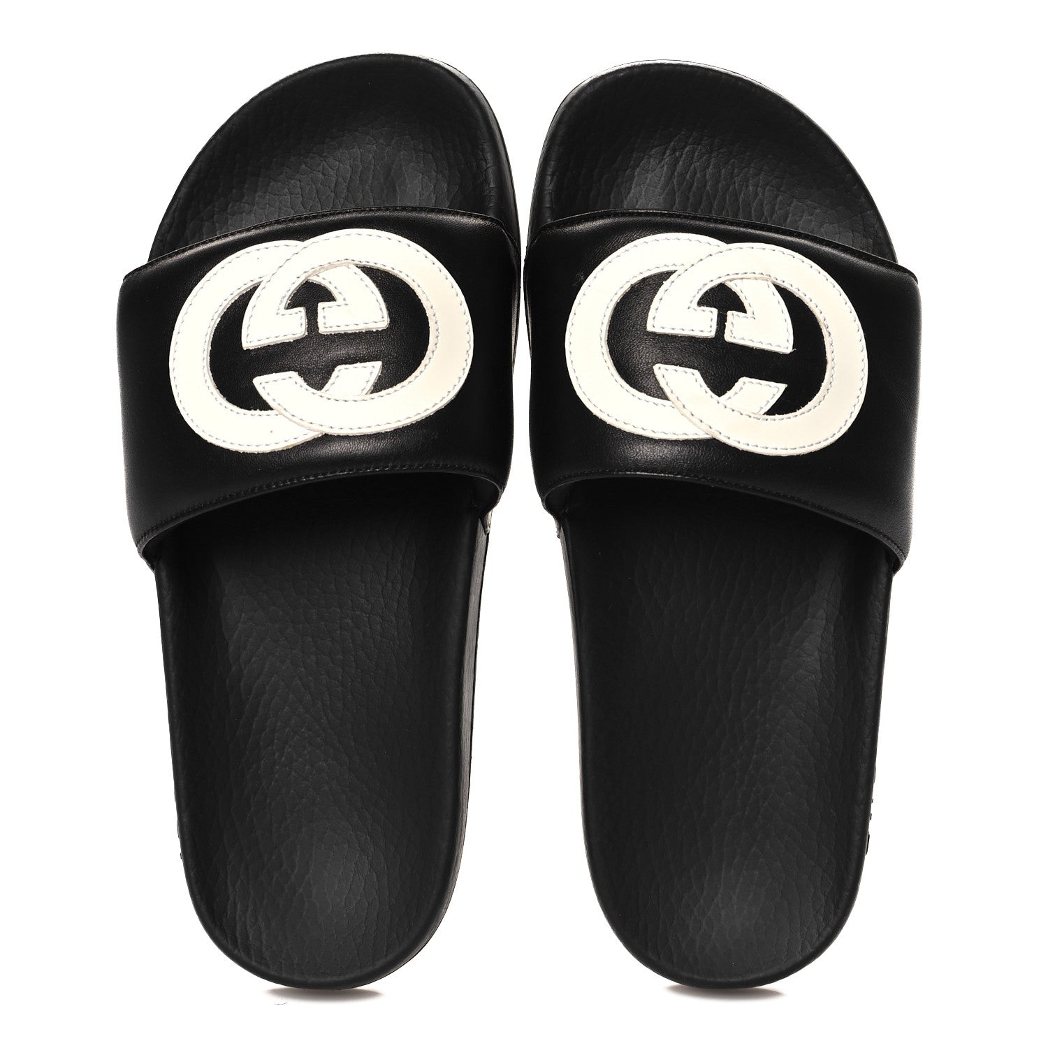 Gucci Nappa Miro Soft Calfskin Womens Interlocking G Slide Sandals 37 Black White 2 of 7