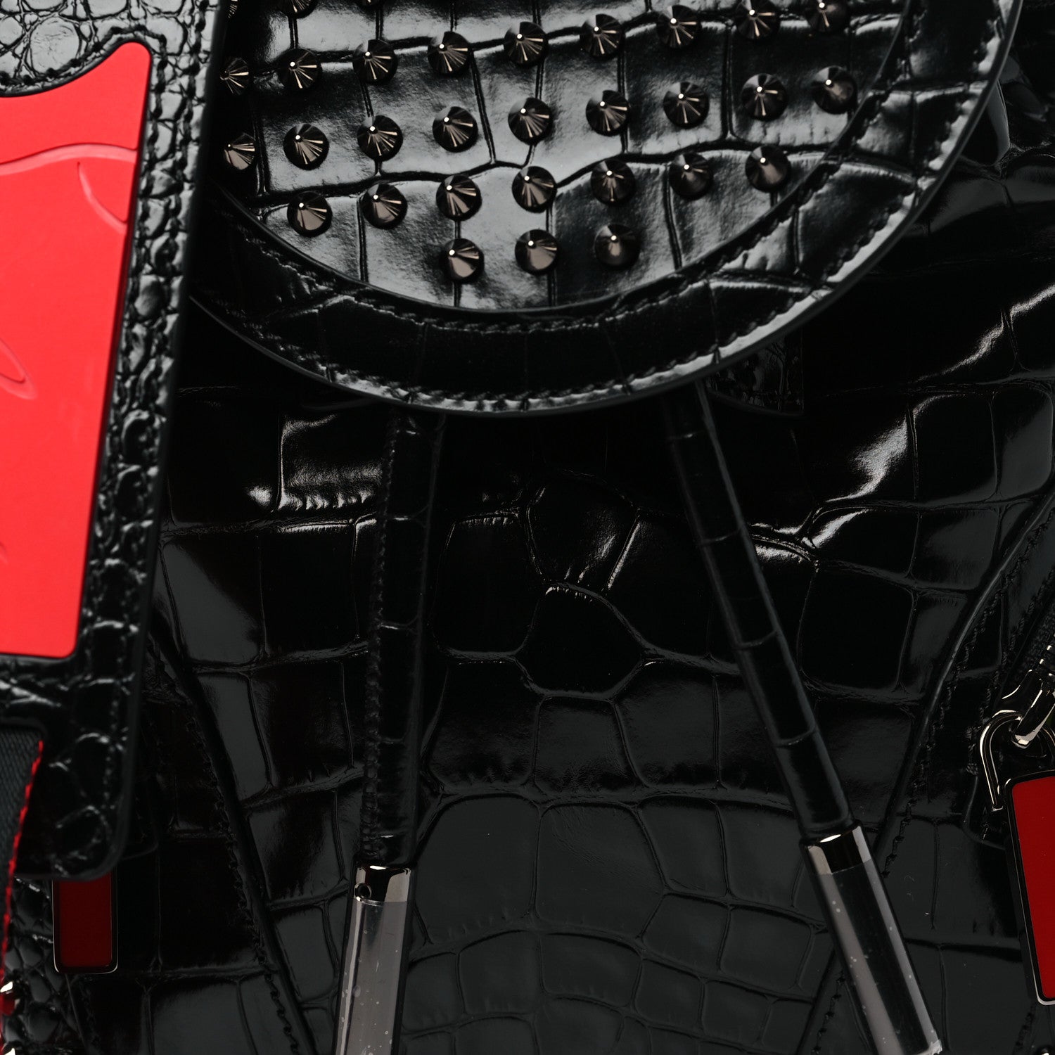 Christian Louboutin Calfskin Alligator Embossed Spiked Small Explorafunk Backpack Black 7 of 10