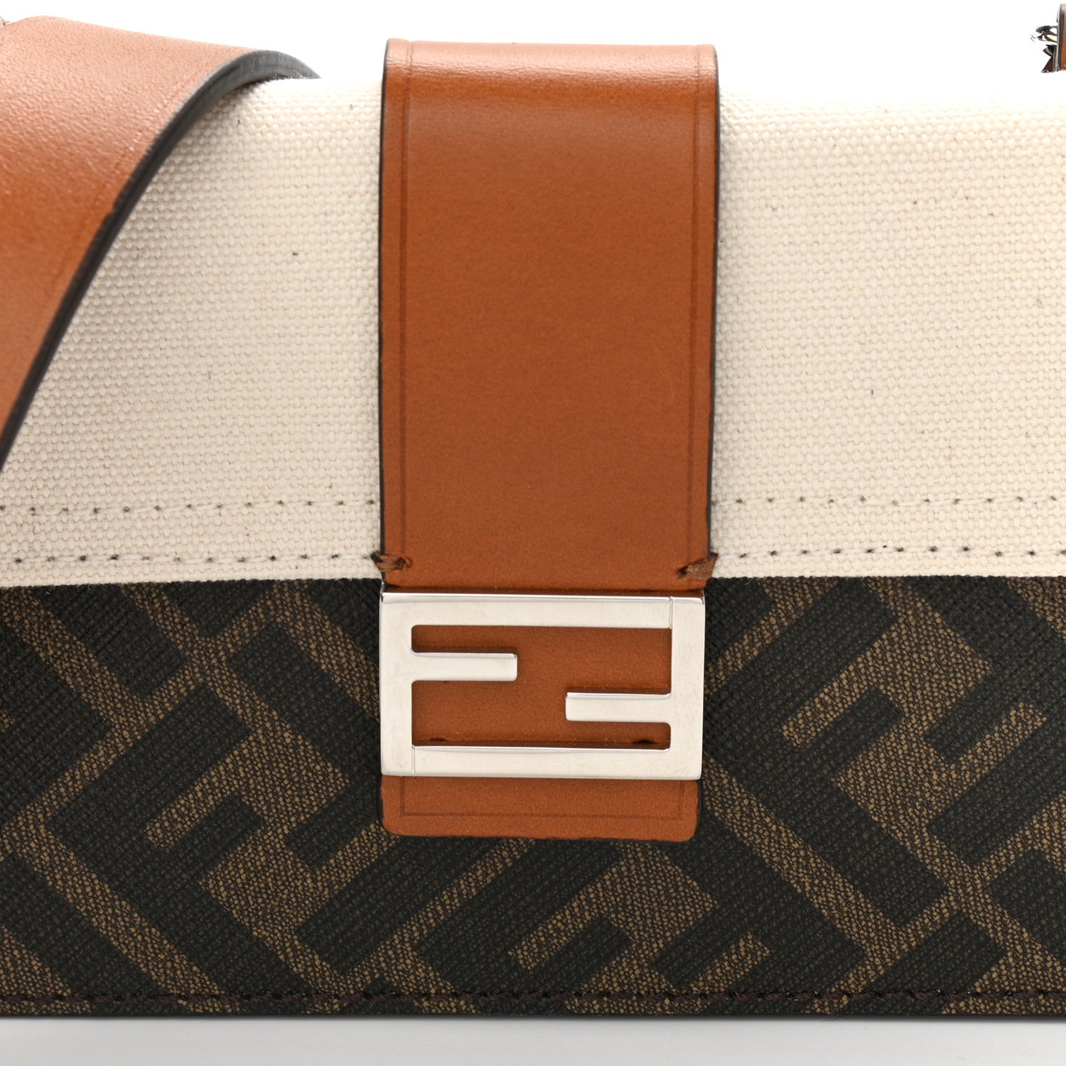 Fendi Glazed Fabric Cotton Vitello King Aura FF 1974 Baguette Belt Pouch Tobacco Moro Grezzo Cuoio 8 of 10