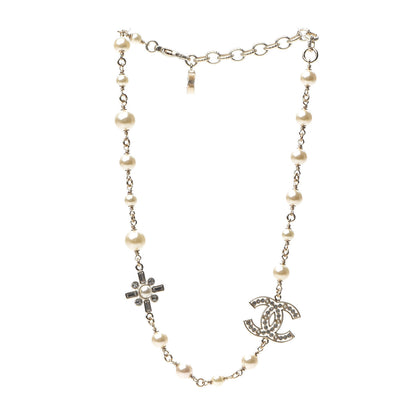 Chanel Crystal Baguette Pearl CC Cross Necklace Gold 2 of 4