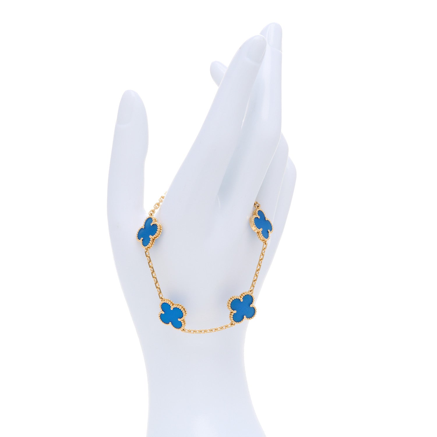 Van Cleef & Arpels 18K Yellow Gold Blue Agate 5 Motifs Vintage Alhambra Bracelet 2 of 5