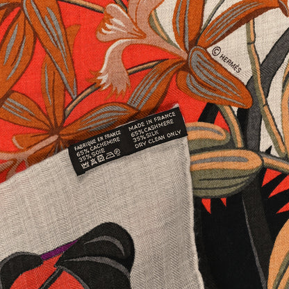 Hermes Cashmere Silk Flamingo Party Shawl 140 Naturel Corail Black 3 of 3