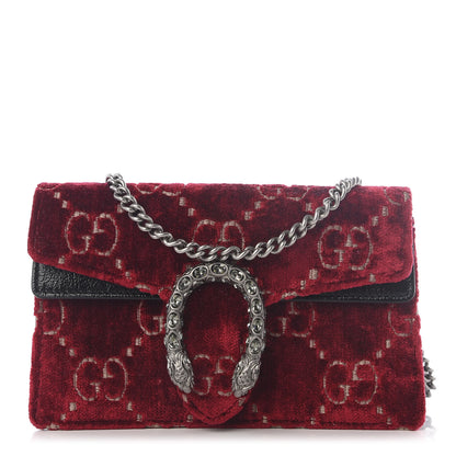 Gucci Velvet GG Monogram Super Mini Dionysus Shoulder Bag Red Cipria Black 1 of 11