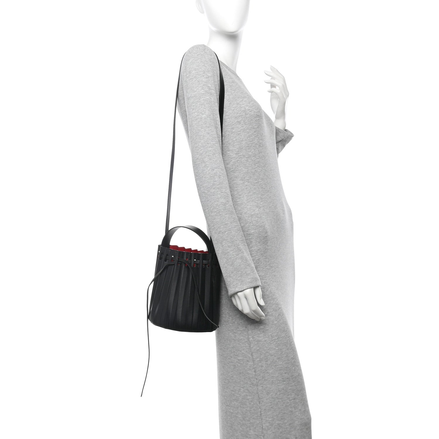 Mansur Gavriel Vegetable Tanned Calfskin Pleated Mini Bucket Bag Black Flamma 2 of 10