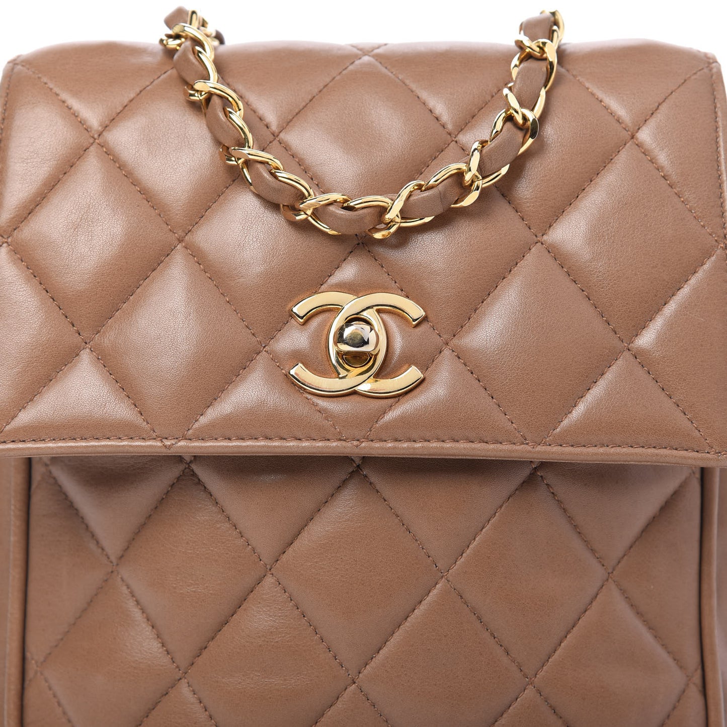 Lambskin Quilted Flap Camera Case Brown