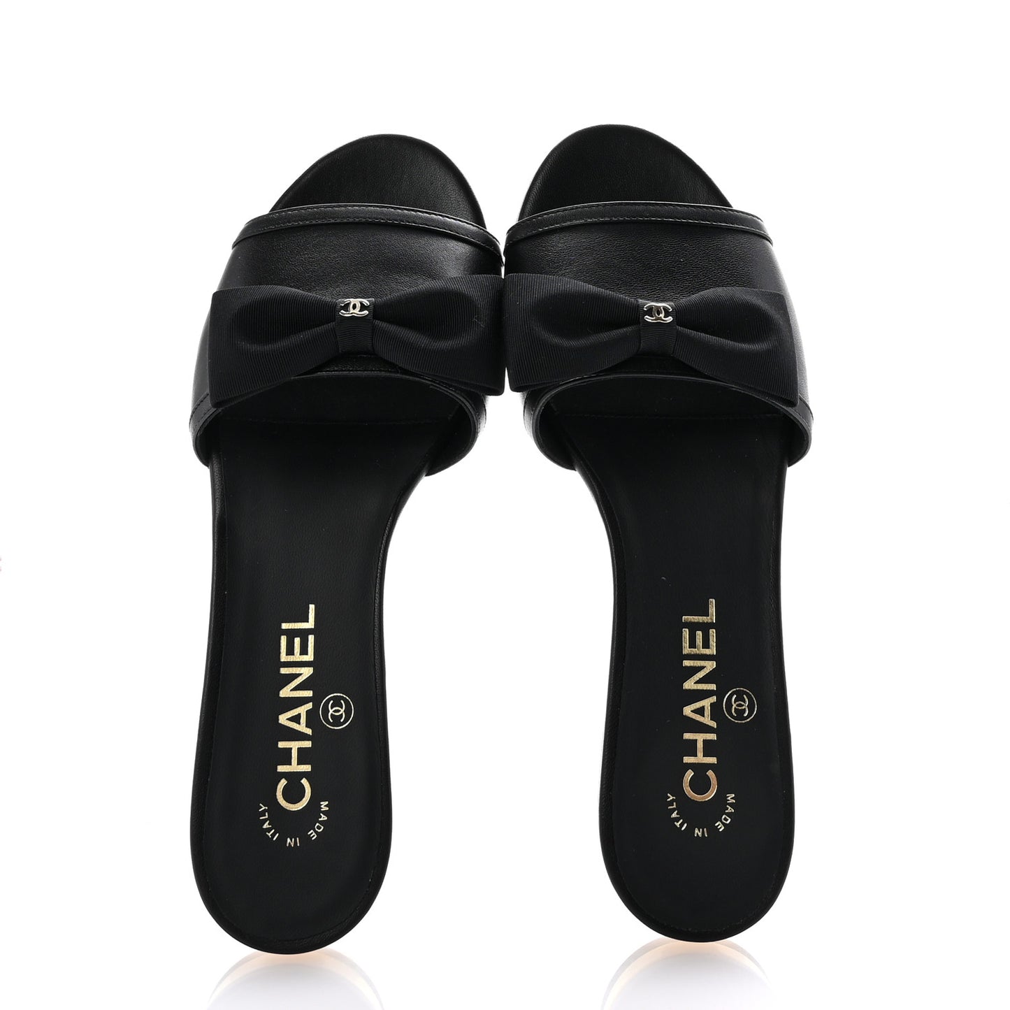 Lambskin Grosgrain CC Bow Mules 37 Black