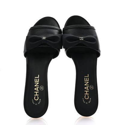 Chanel Lambskin Grosgrain CC Bow Mules 37 Black 2 of 10
