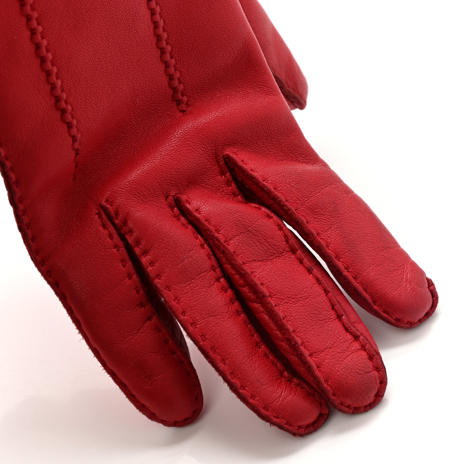 Hermes Lambskin Clous de Selle Gloves 7 Red 7 of 10