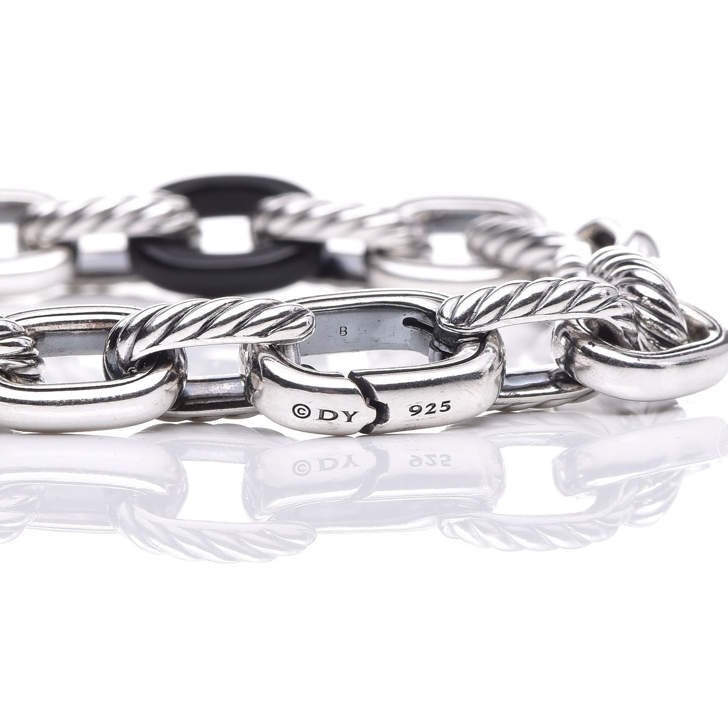 Sterling Silver Black Ceramic Chain Link Bracelet