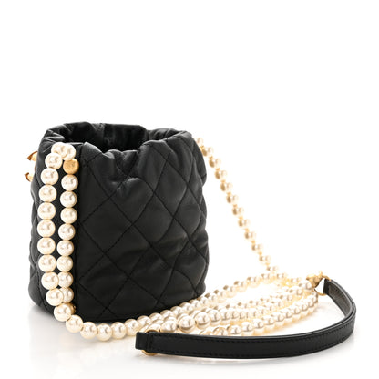 Chanel Calfskin Quilted Pearl Mini About Pearls Drawstring Bucket Bag Black 3 of 10