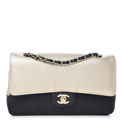 Chanel Caviar Iridescent Calfskin Duo Medium Double Flap Light Gold Black 1 of 10