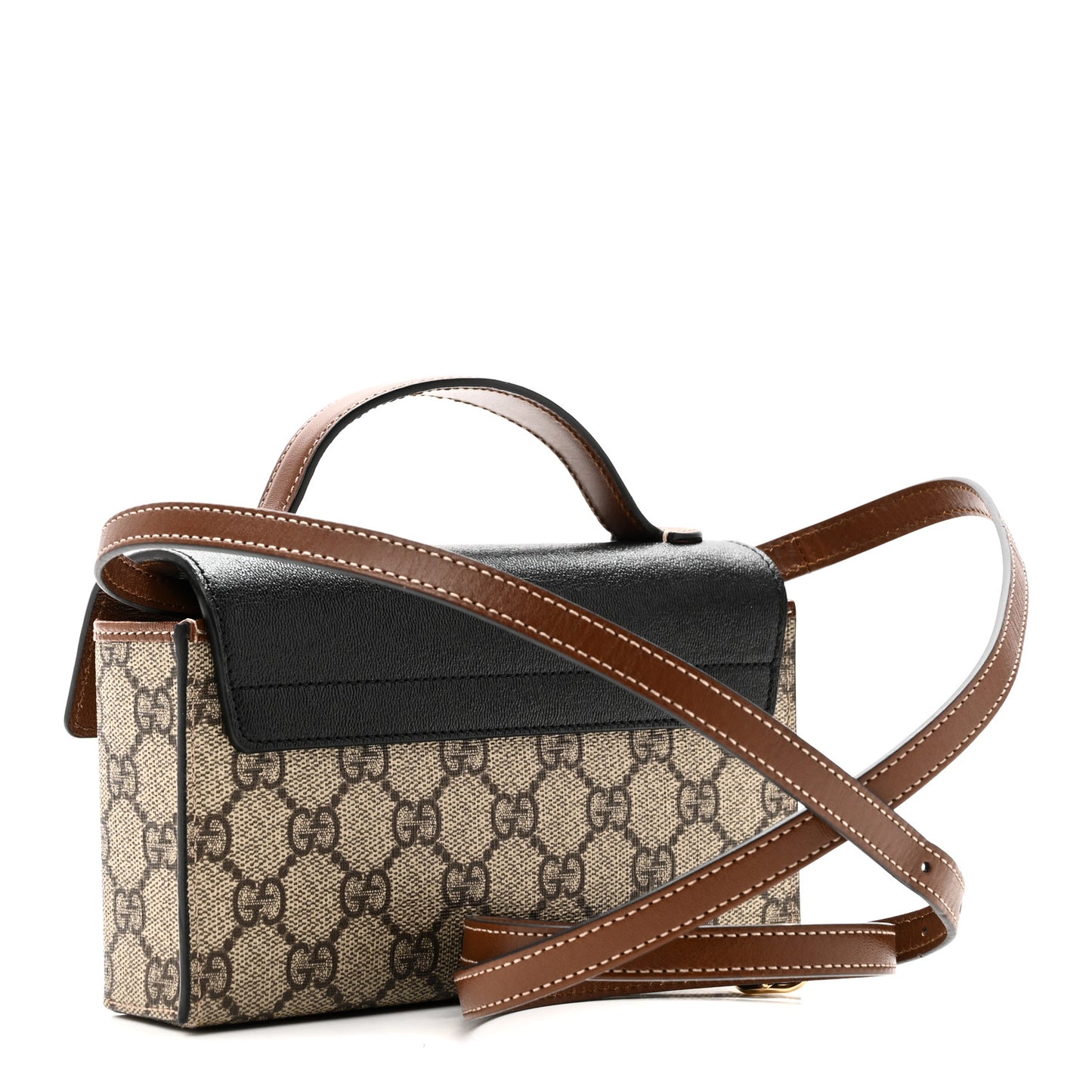 GG Supreme Monogram Calfskin Mini Padlock Top Handle Shoulder Bag Beige Black Cuir