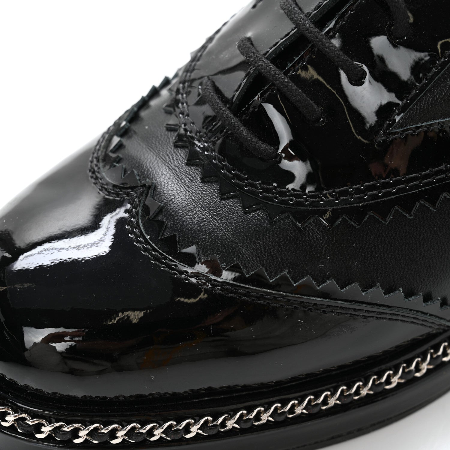 Chanel Lambskin Patent Calfskin CC Brogue Lace Up Oxfords 37 Black 9 of 11