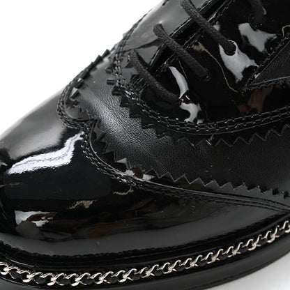Chanel Lambskin Patent Calfskin CC Brogue Lace Up Oxfords 37 Black 9 of 11