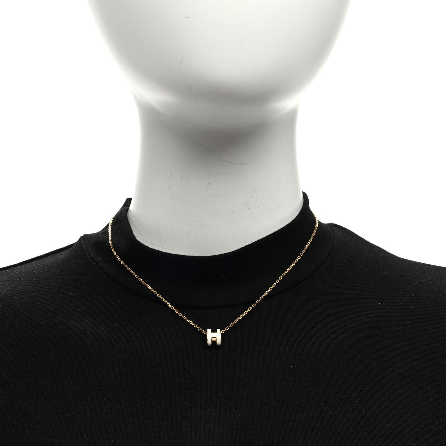 Lacquered Gold Mini Pop H Pendant Necklace White