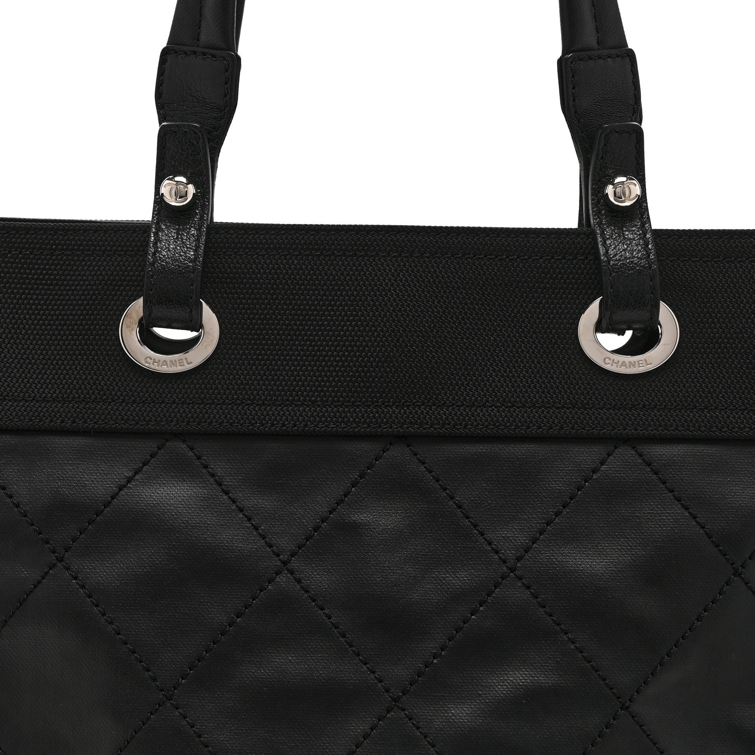 Chanel Coated Canvas Quilted Large Paris Biarritz Tote Black 9 of 11