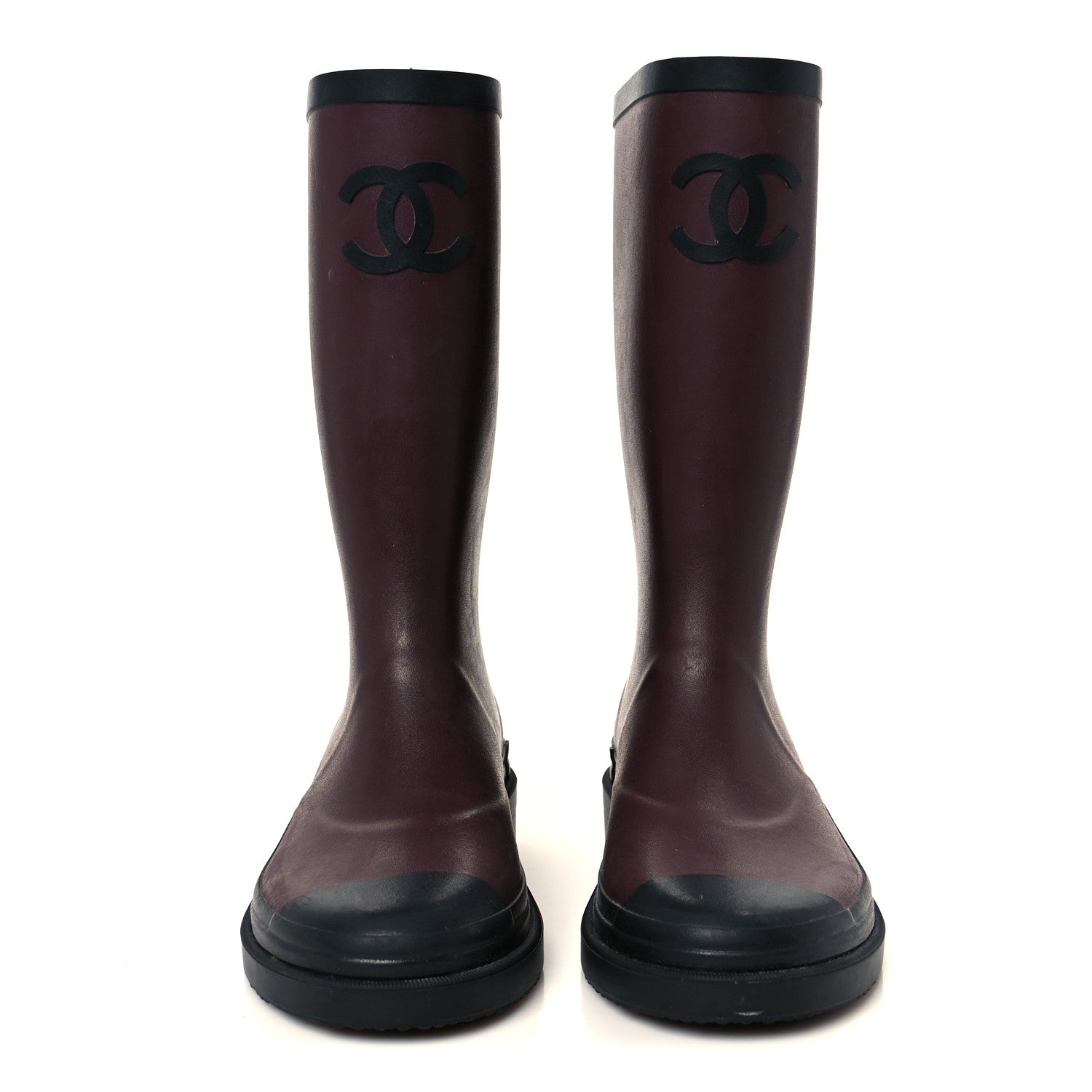 Chanel Caoutchouk CC High Boots 37 Burgundy Black 3 of 9