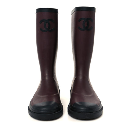 Chanel Caoutchouk CC High Boots 37 Burgundy Black 3 of 9