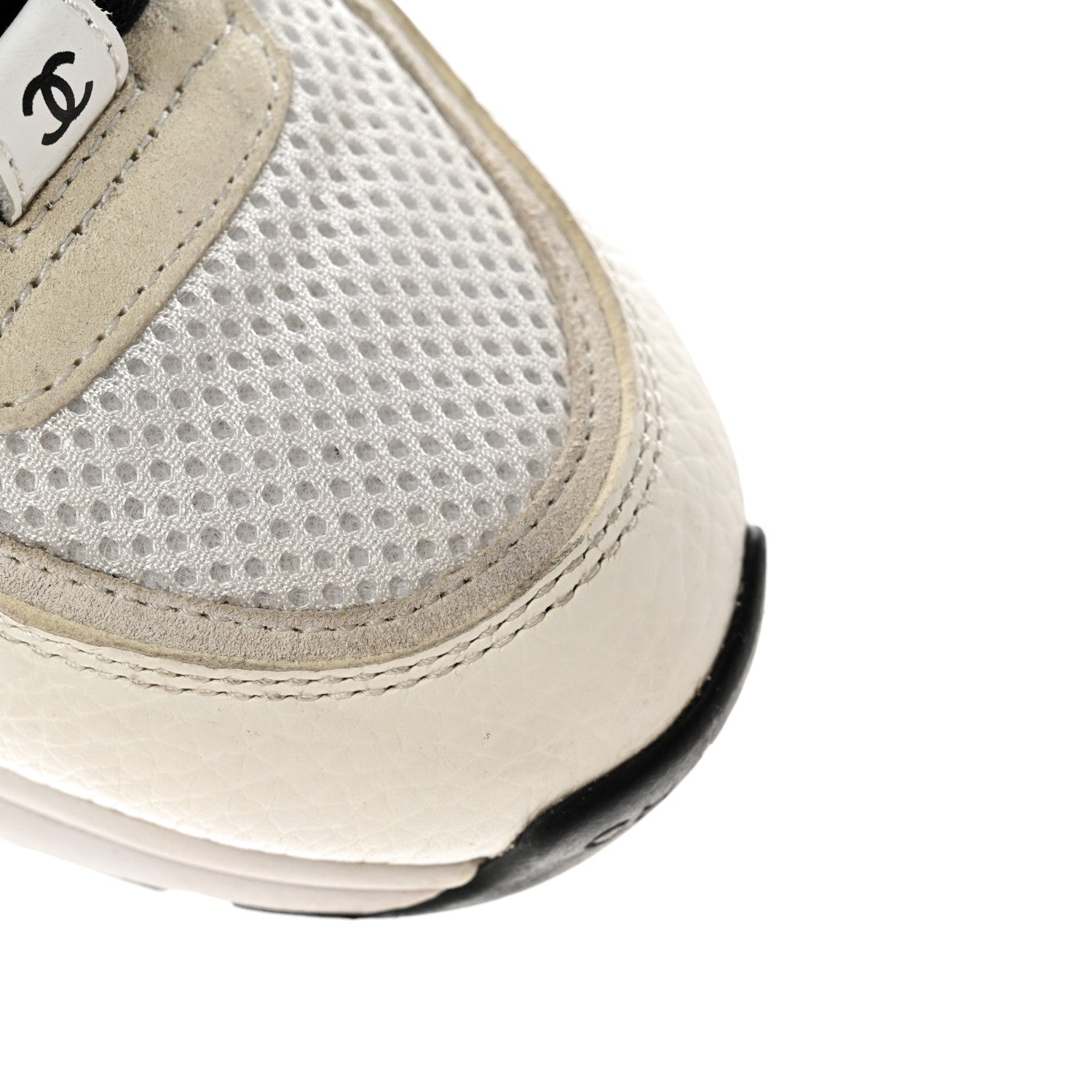 Chanel Mesh Suede Grained Calfskin Womens CC Sneakers 37.5 White Black 11 of 18