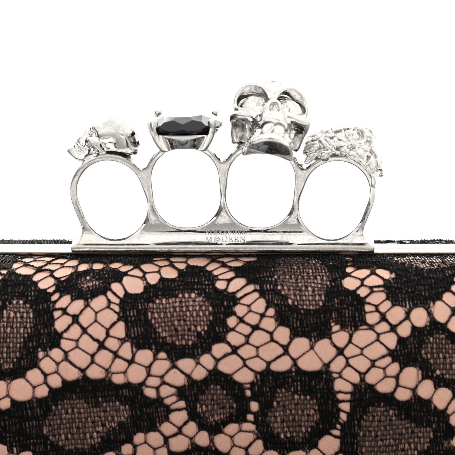 Alexander McQueen Lace Leopard Knuckle Duster Clutch Black Beige 7 of 11