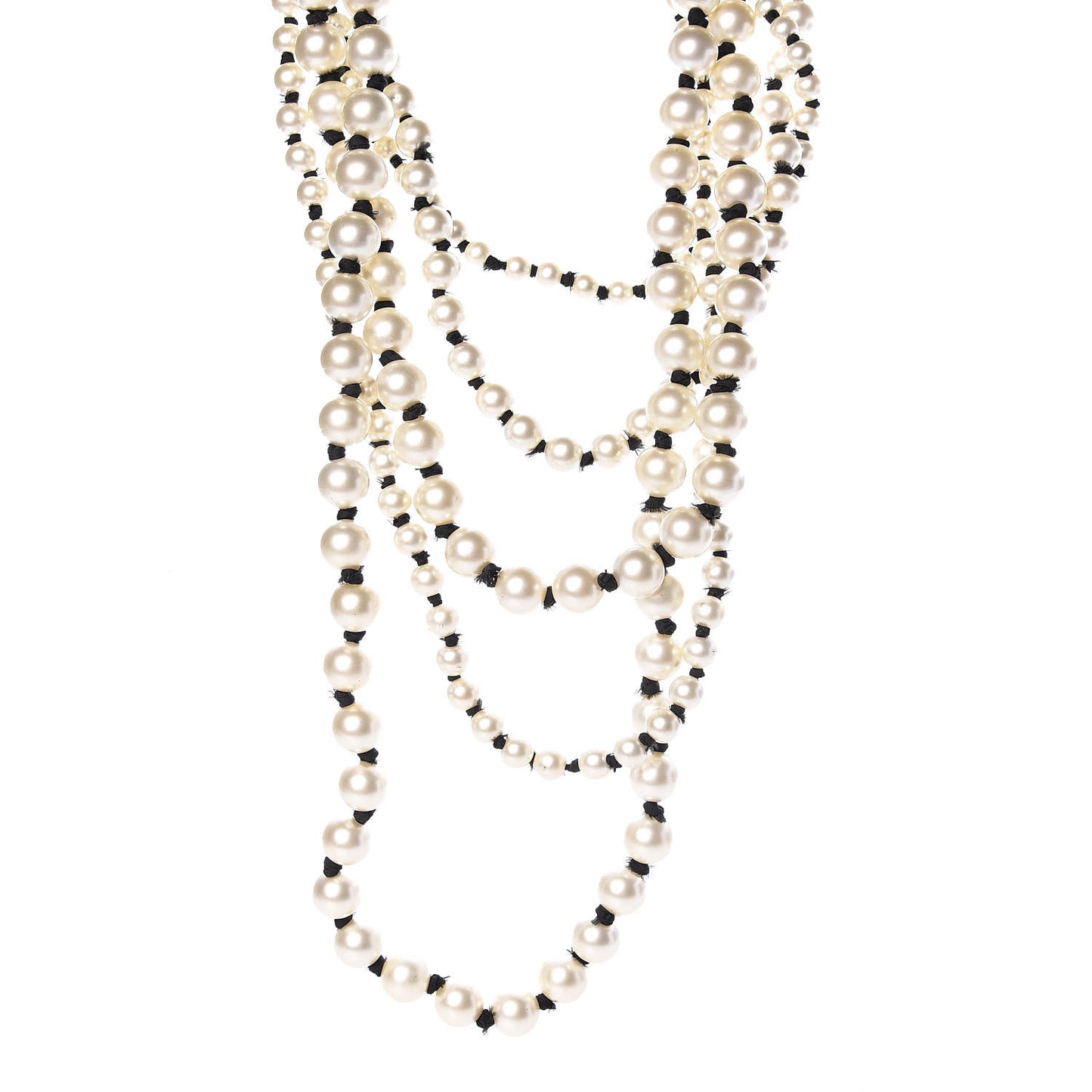 Pearl Grosgrain CC Long Multistrand Necklace Gold