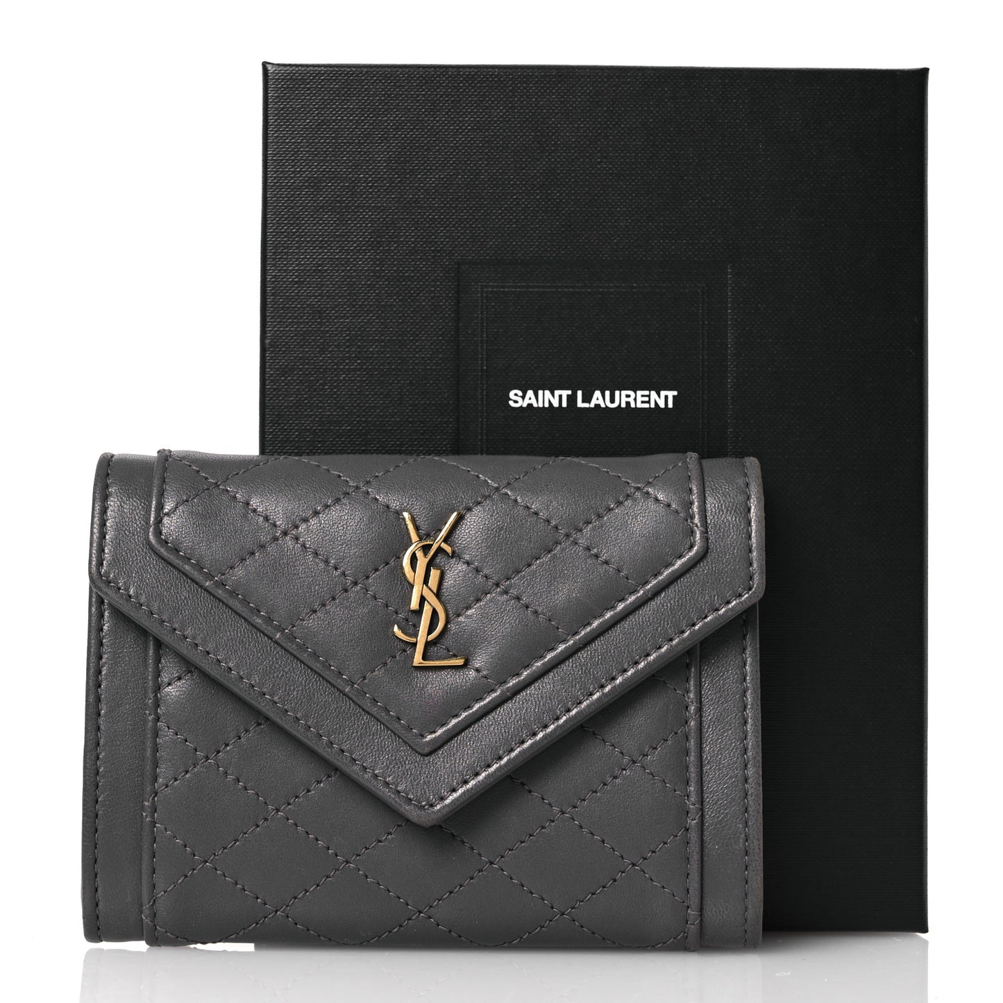 Lambskin Quilted Monogram Gaby Small Envelope Wallet Fog